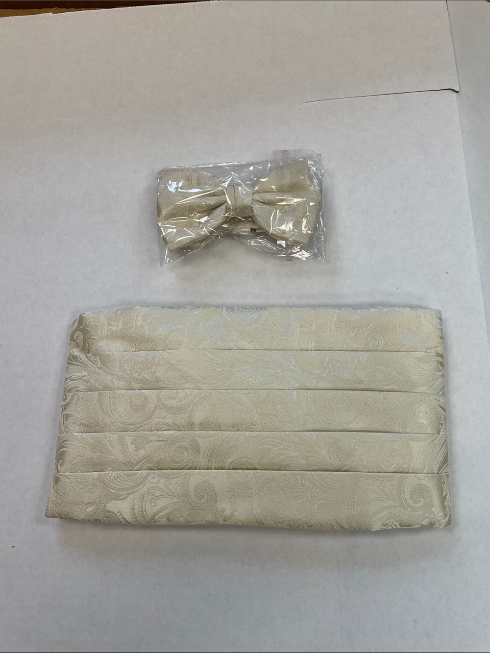 Ivory Paisley Cummerbund and Bow Tie Set